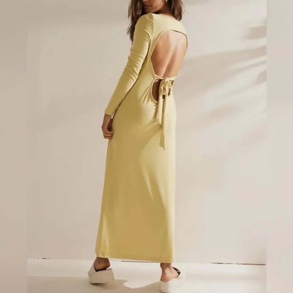 New! Free People Beach Aubre Open-back Essential Maxi Yellow nwot 27058 - Picture 3 of 15